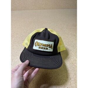 VTG OLYMPIA BEER Snapback Trucker Patch Mesh Hat Made In USA